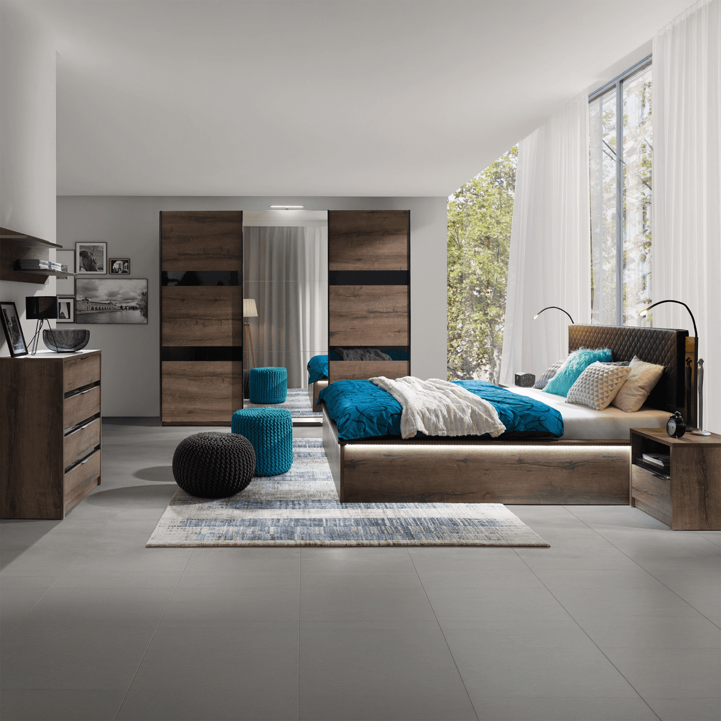 Stolik nocny Woody 46 cm Dąb Monastery + czarny połysk