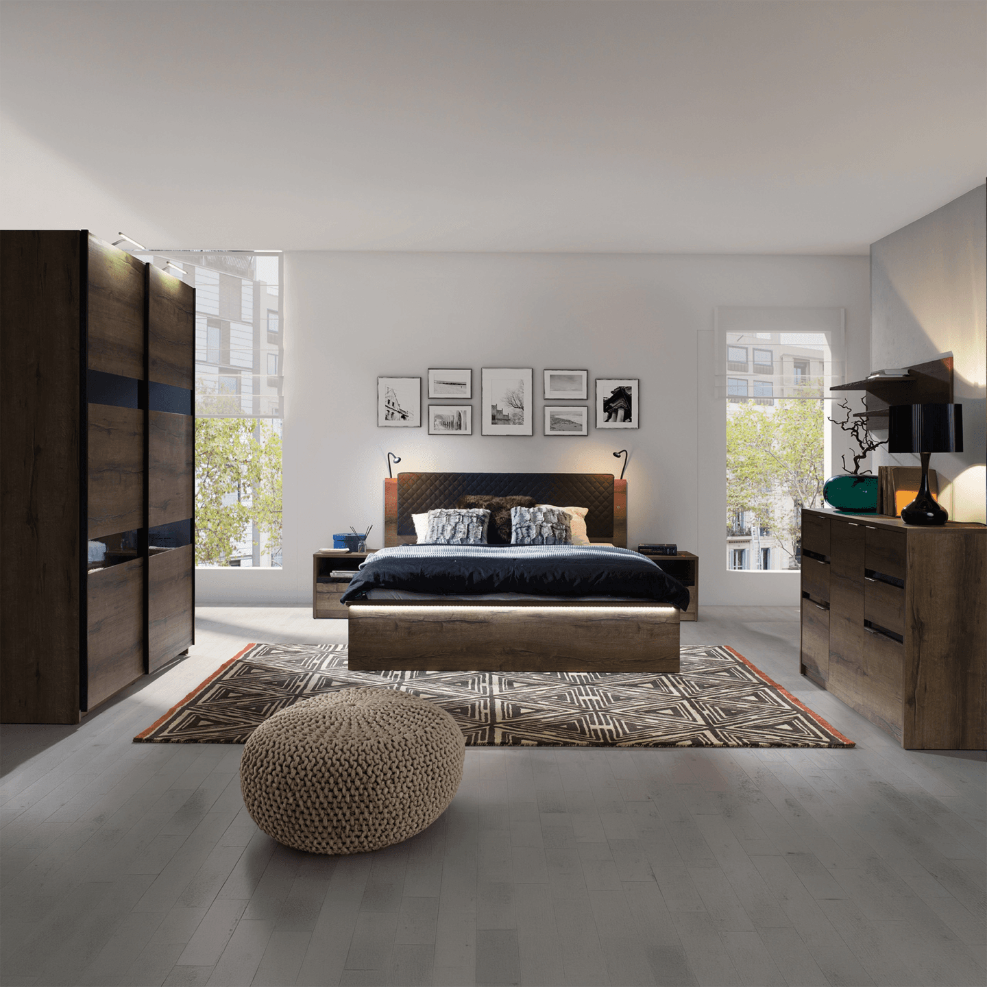 Stolik nocny Woody 46 cm Dąb Monastery + czarny połysk