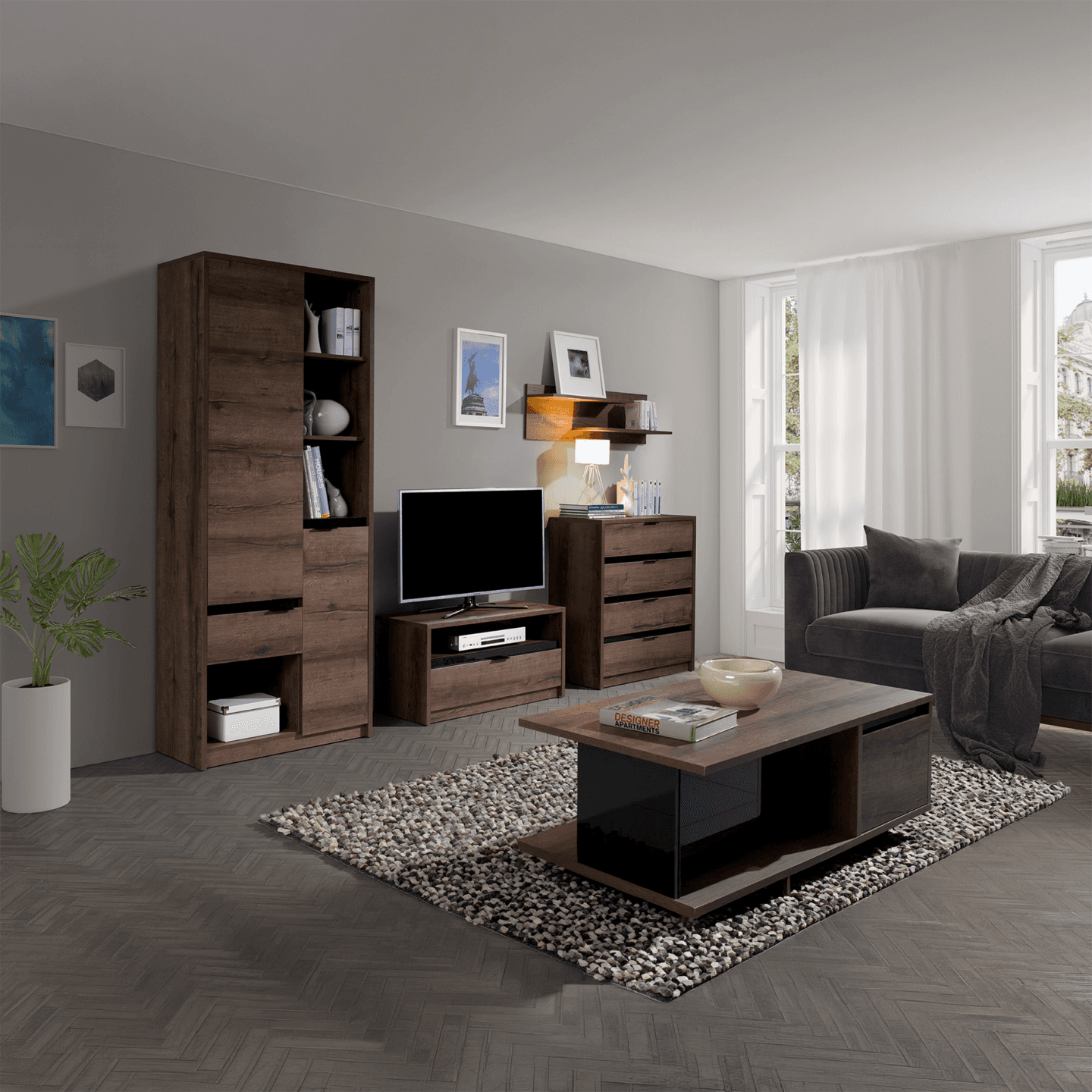 Ława Woody 120 cm Dąb Monastery + czarny połysk