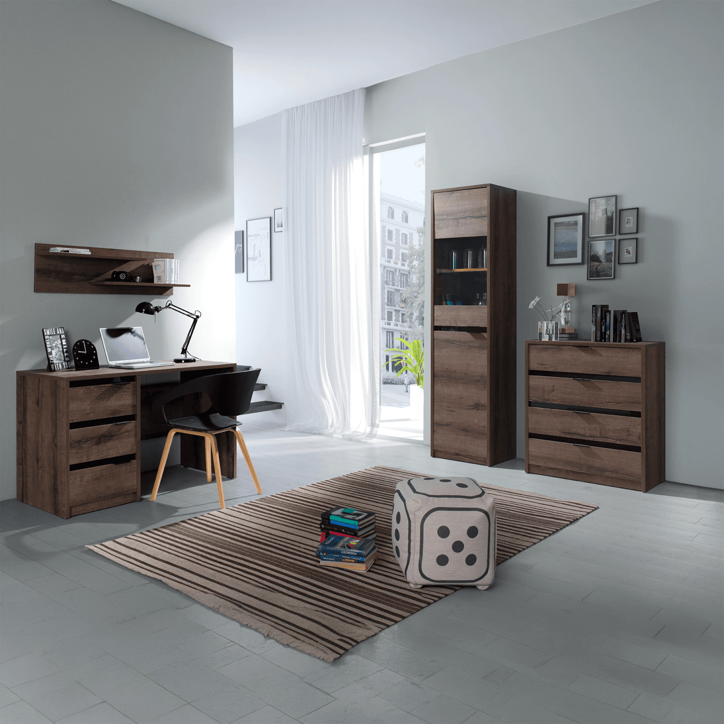 Komoda Woody 80 cm Dąb Monastery + czarny połysk - zdjęcie 2