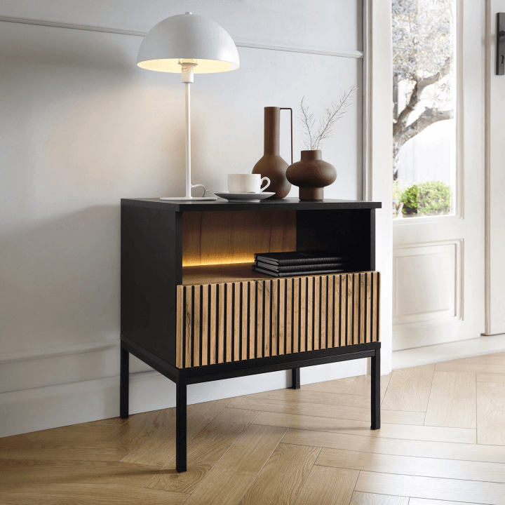 Stolik nocny Royal S54 Czarny Dąb Wotan z oświetleniem LED i szufladą - zdjęcie 2