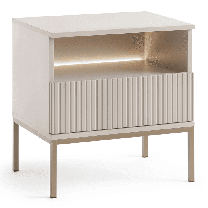 Stolik Nocny Royal 54 cm Kaszmir z oświetleniem LED i szufladą do Sypialni