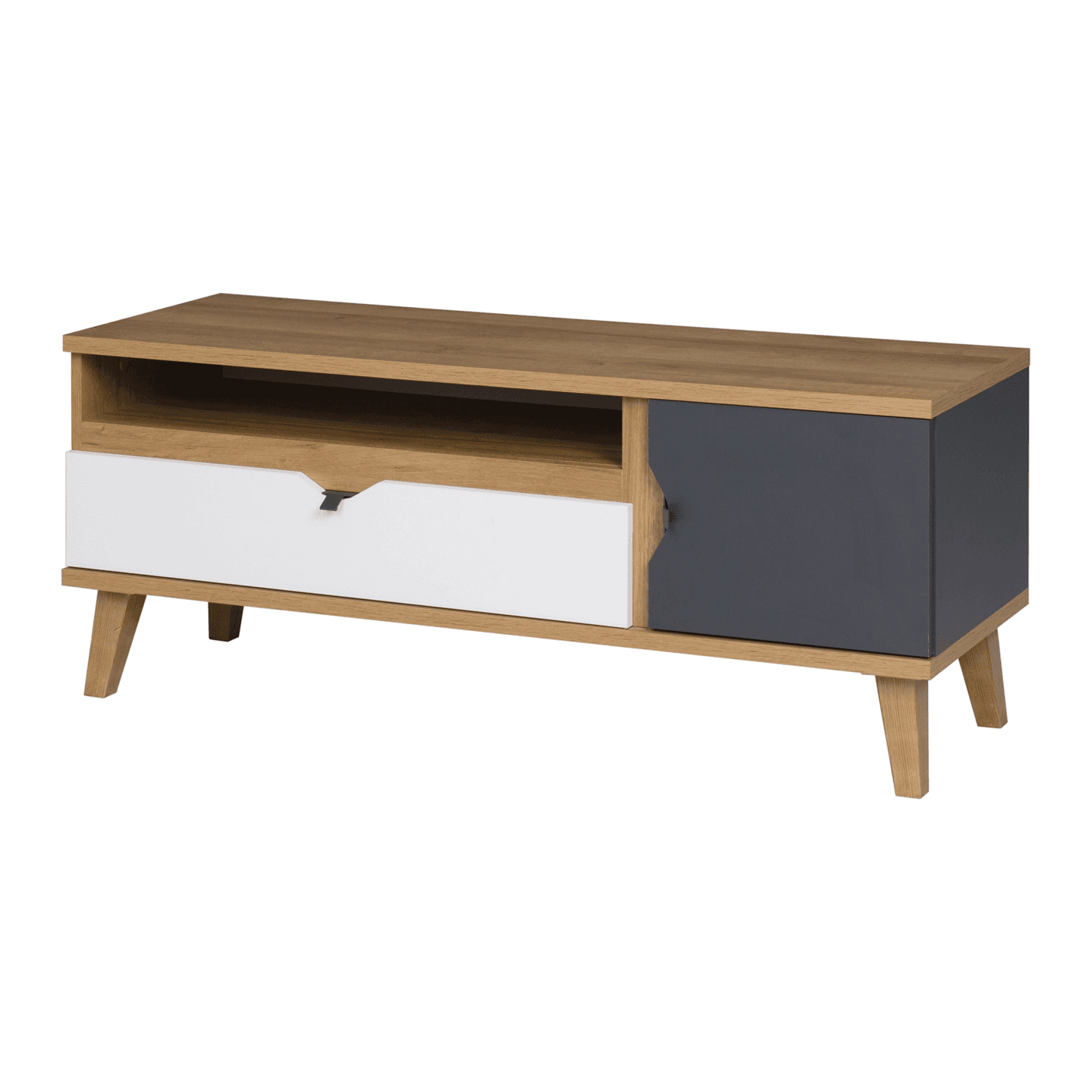 Stolik RTV Nuvio 120 cm Dąb złoty + biały + grafit