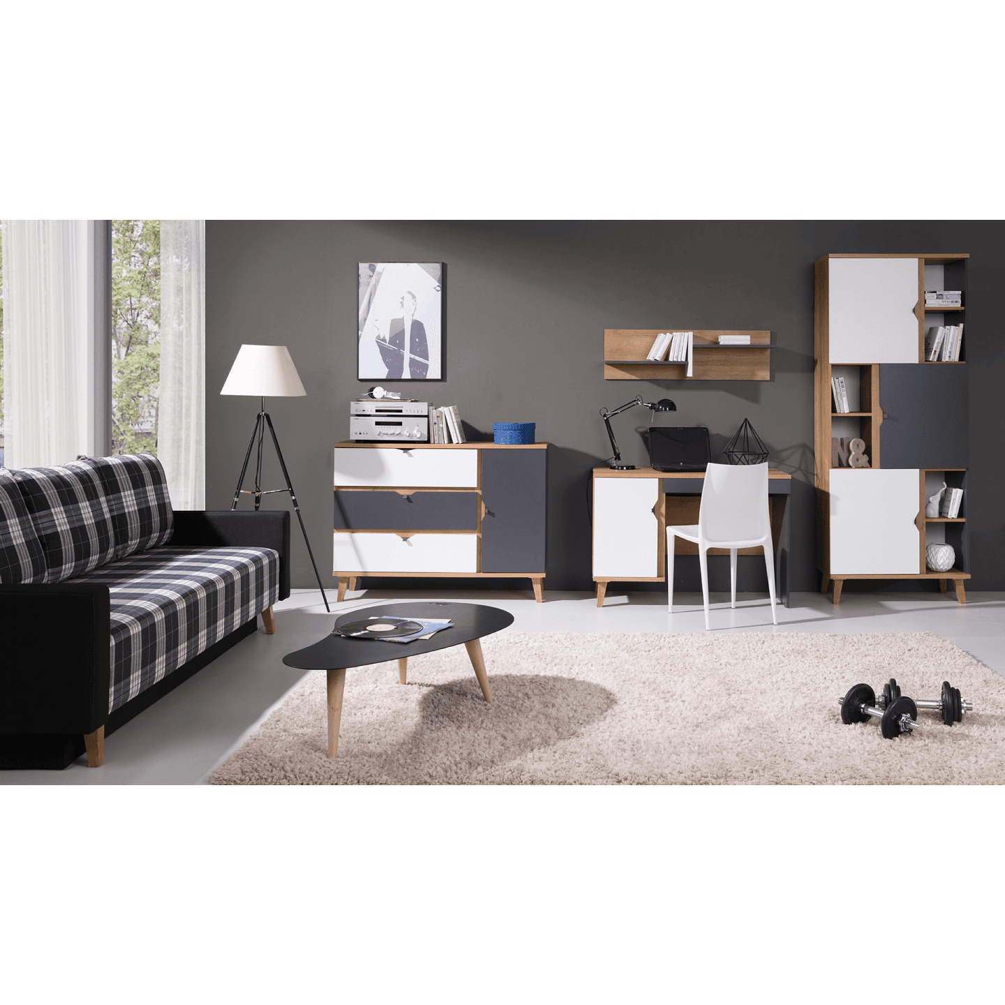 Biurko Nuvio 110 cm Dąb złoty + biały + grafit