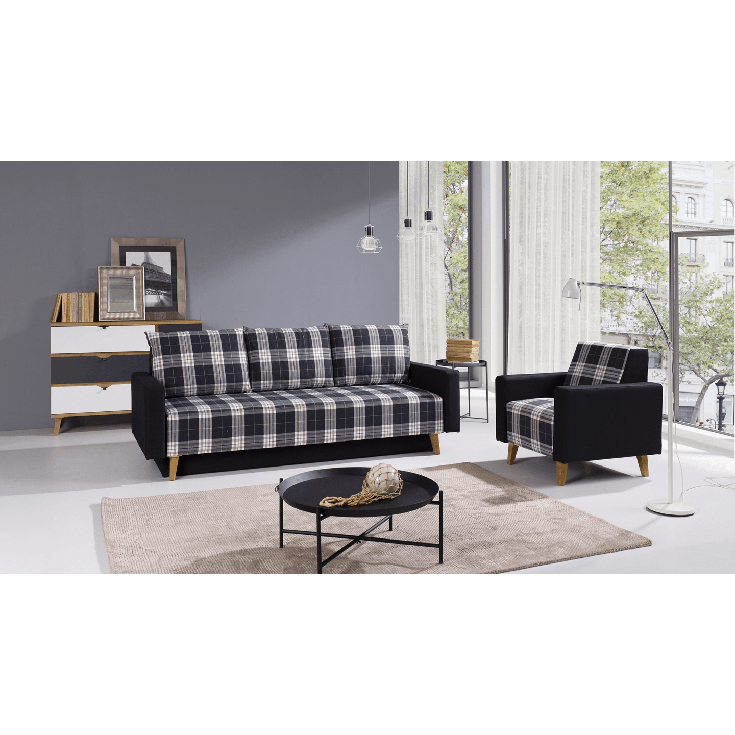 Komoda Nuvio 120 cm Dąb złoty + biały + grafit