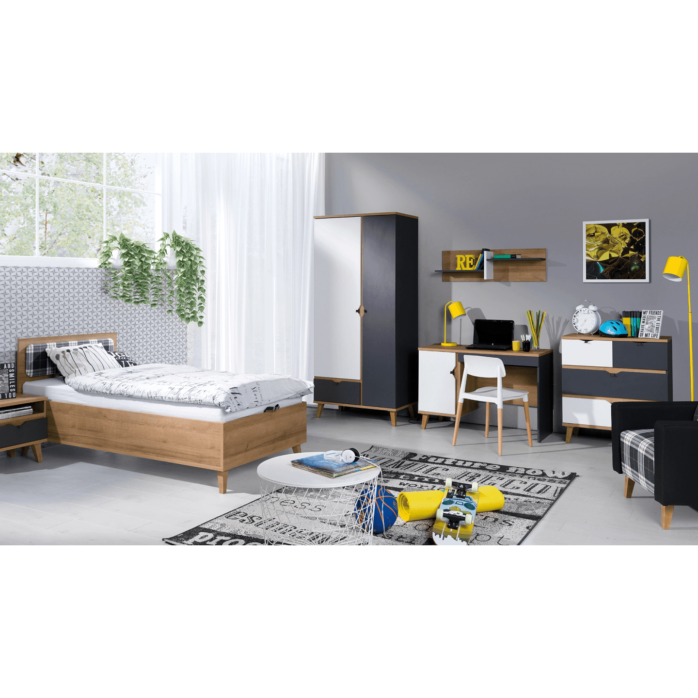 Komoda Nuvio 81 cm Dąb złoty + biały + grafit