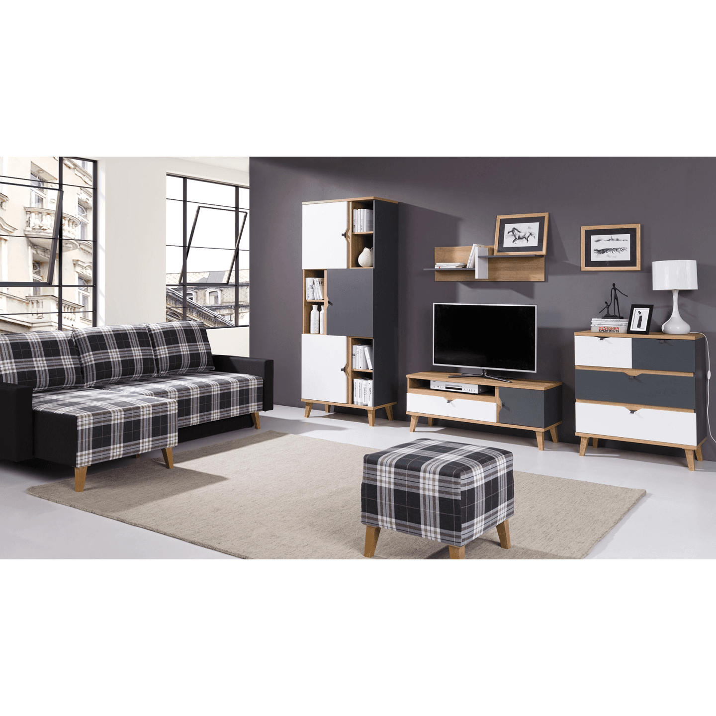 Półka wisząca Nuvio 100 cm Dąb Złoty + Biały + Grafit - zdjęcie 2