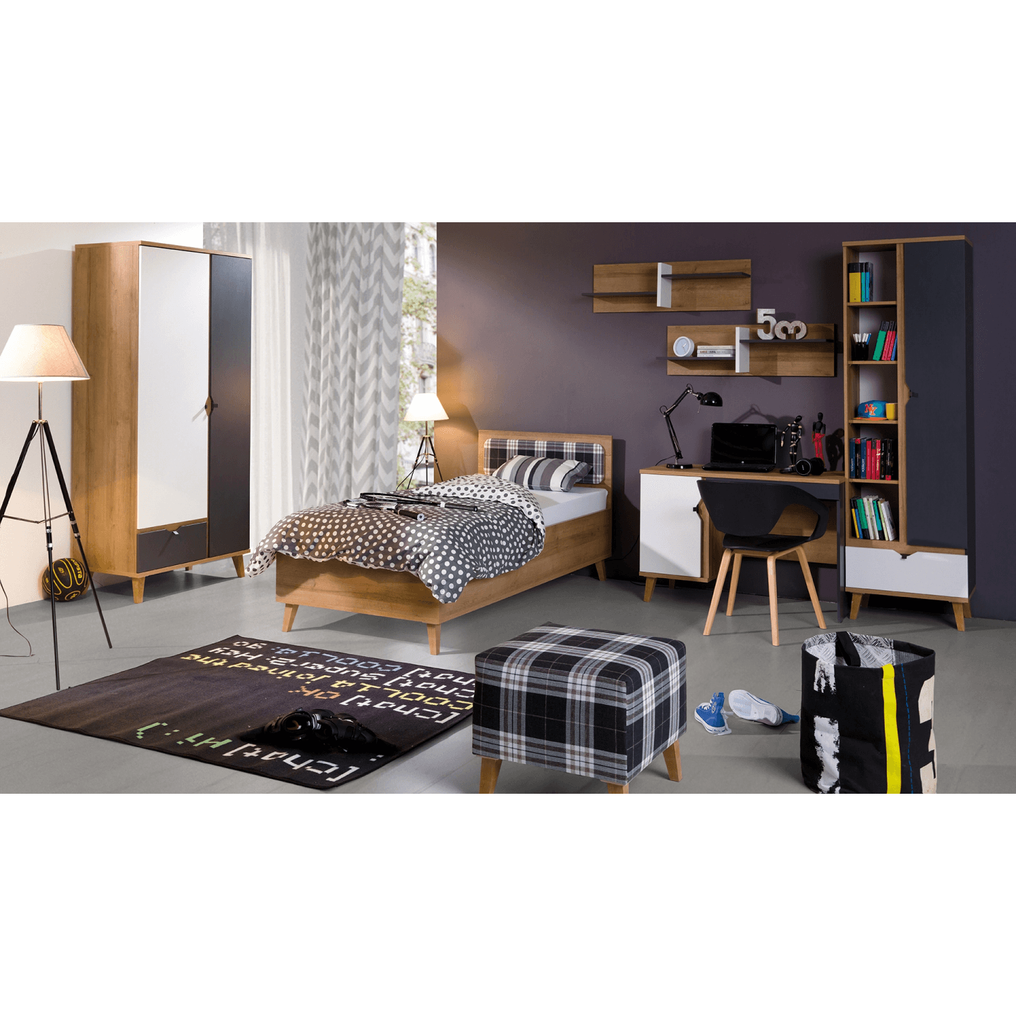 Szafa 2D Nuvio 90 cm Dąb złoty + biały + grafit