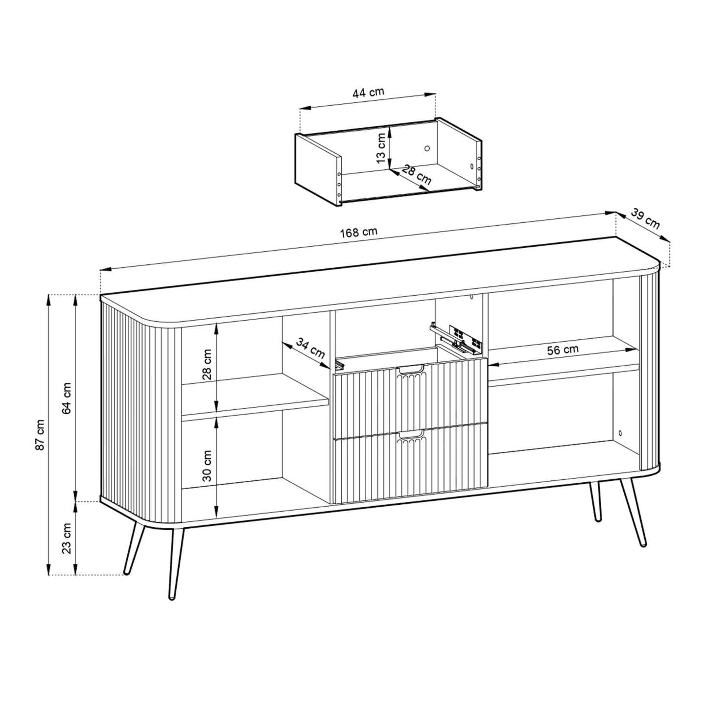 Komoda Nole 168 cm czarna + czarne nogi