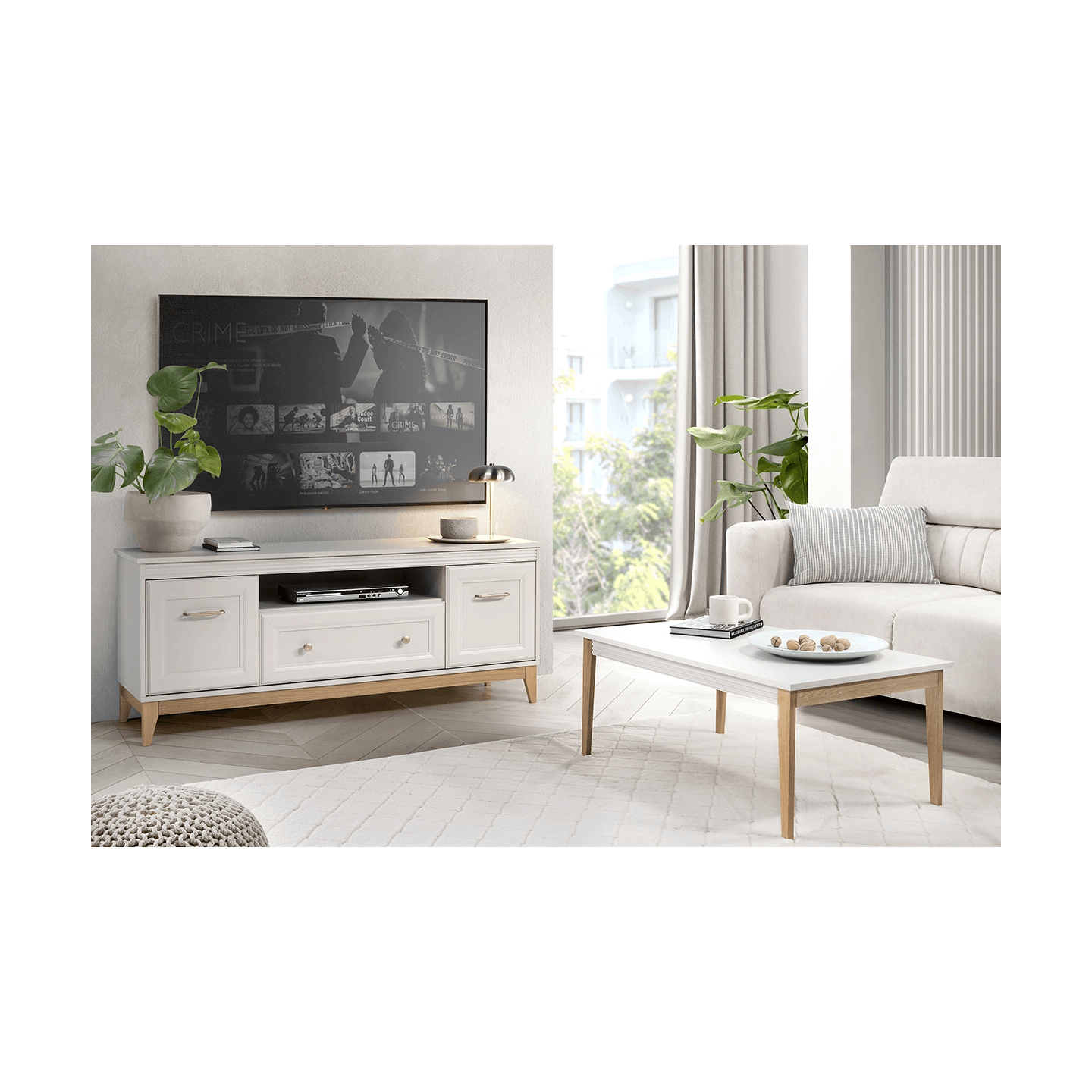 Szafka RTV Belumi 136 cm Kaszmir + Dąb - zdjęcie 2