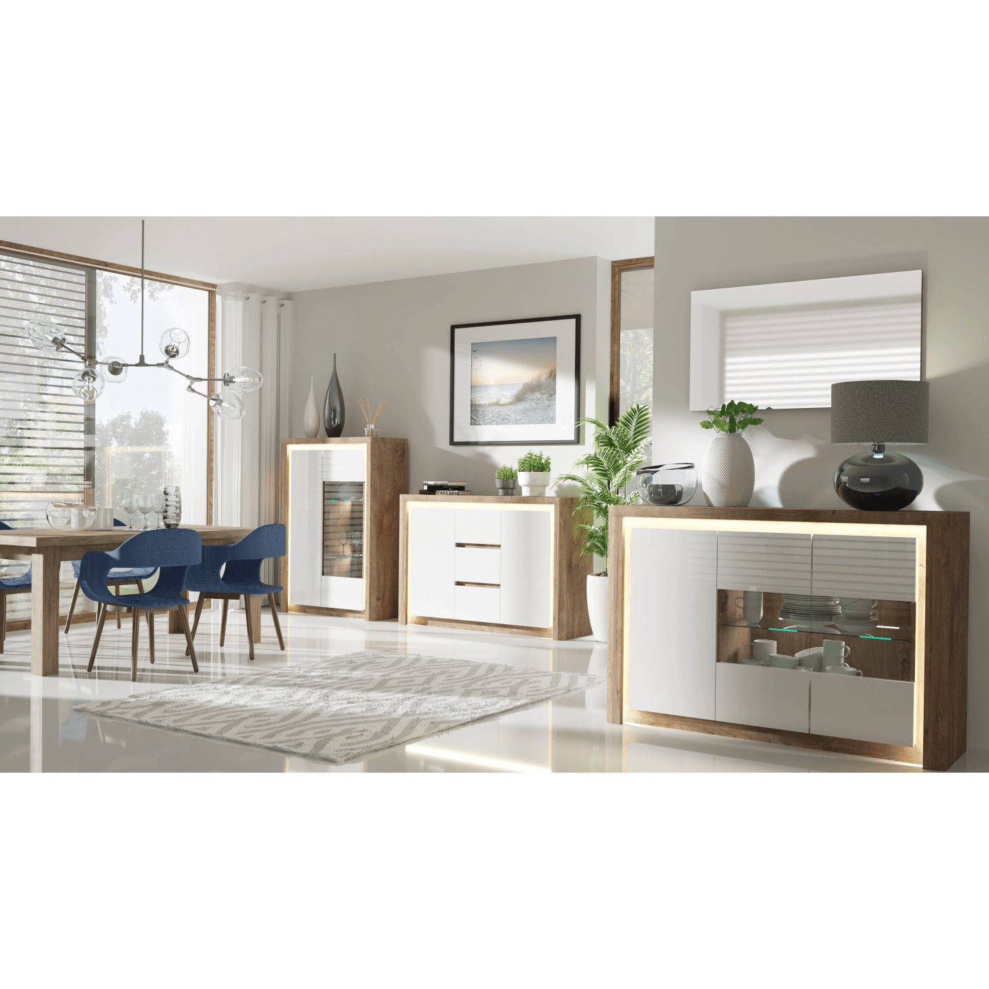 Komoda z szufladami Melva 184 cm Dąb Ribbeck + Biały - zdjęcie 2