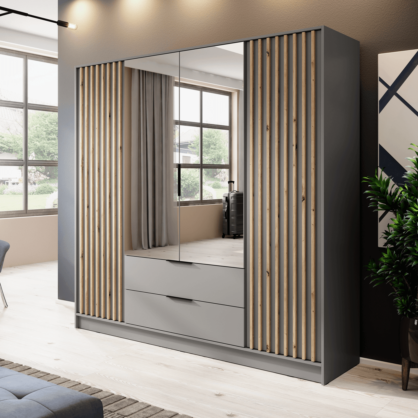 Szafa Bella 4D z lustrem szara - zdjęcie 2