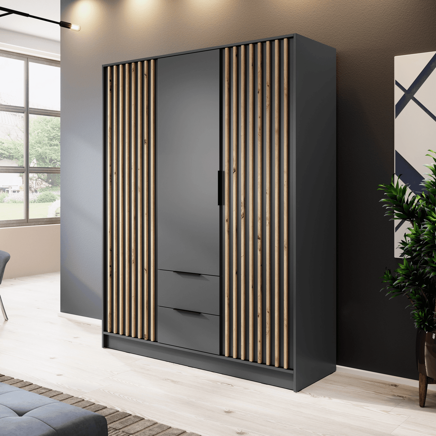 Szafa Bella 155 x 200 cm grafit, lamele - zdjęcie 2