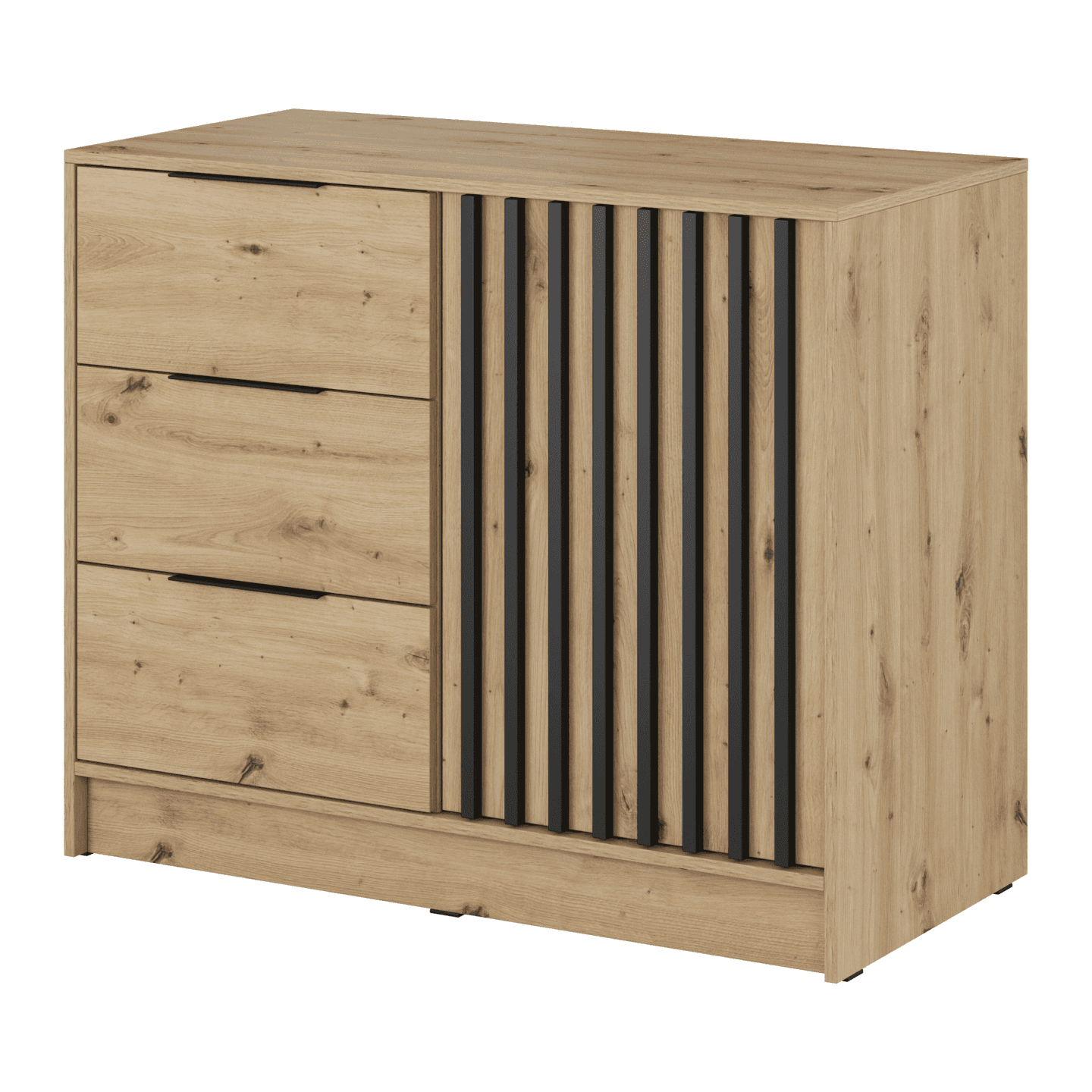 Komoda Bella 2K dąb artisan + czarne lamele