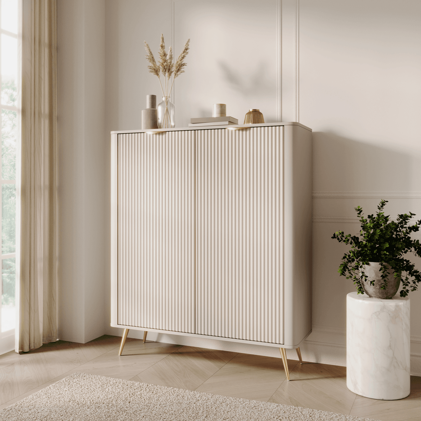 Komoda Verona 4 szuflady 88 cm Ryflowana Beż + złote nogi - zdjęcie 2