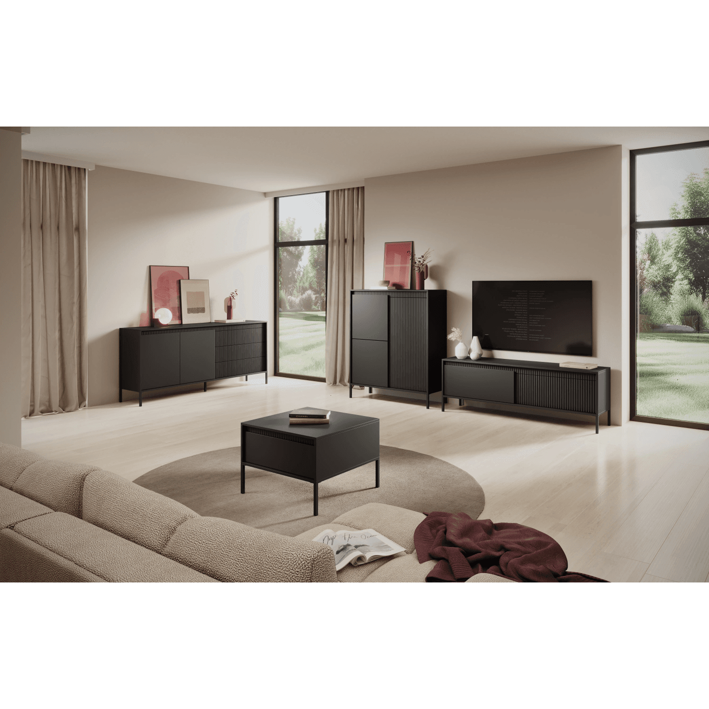 Nowoczesny Stolik kawowy czarny Nelio z szufladą Ryfle, Ława - zdjęcie 2