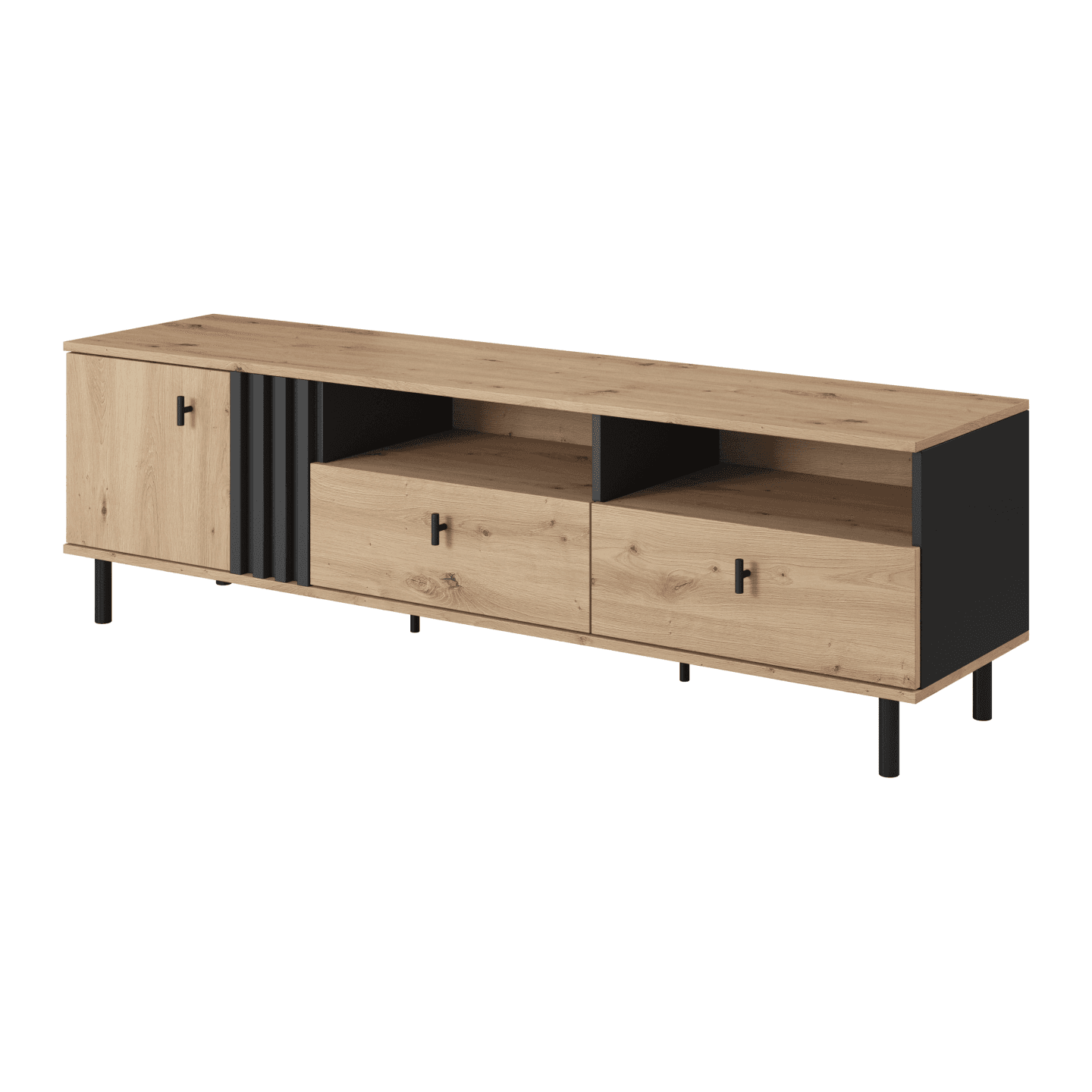 Szafka RTV LAMELE Ligno w kolorze Dąb artisan + czarny antracyt 165 cm