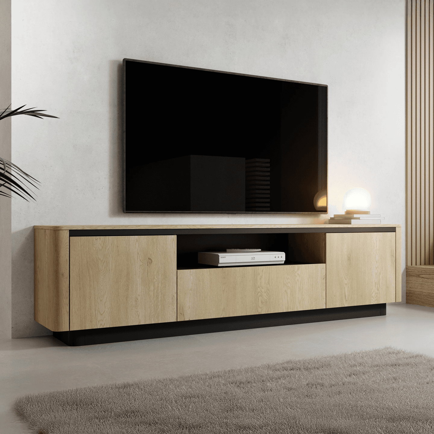 Szafka RTV Lumo 200 cm Dąb cremona + czarny - zdjęcie 2