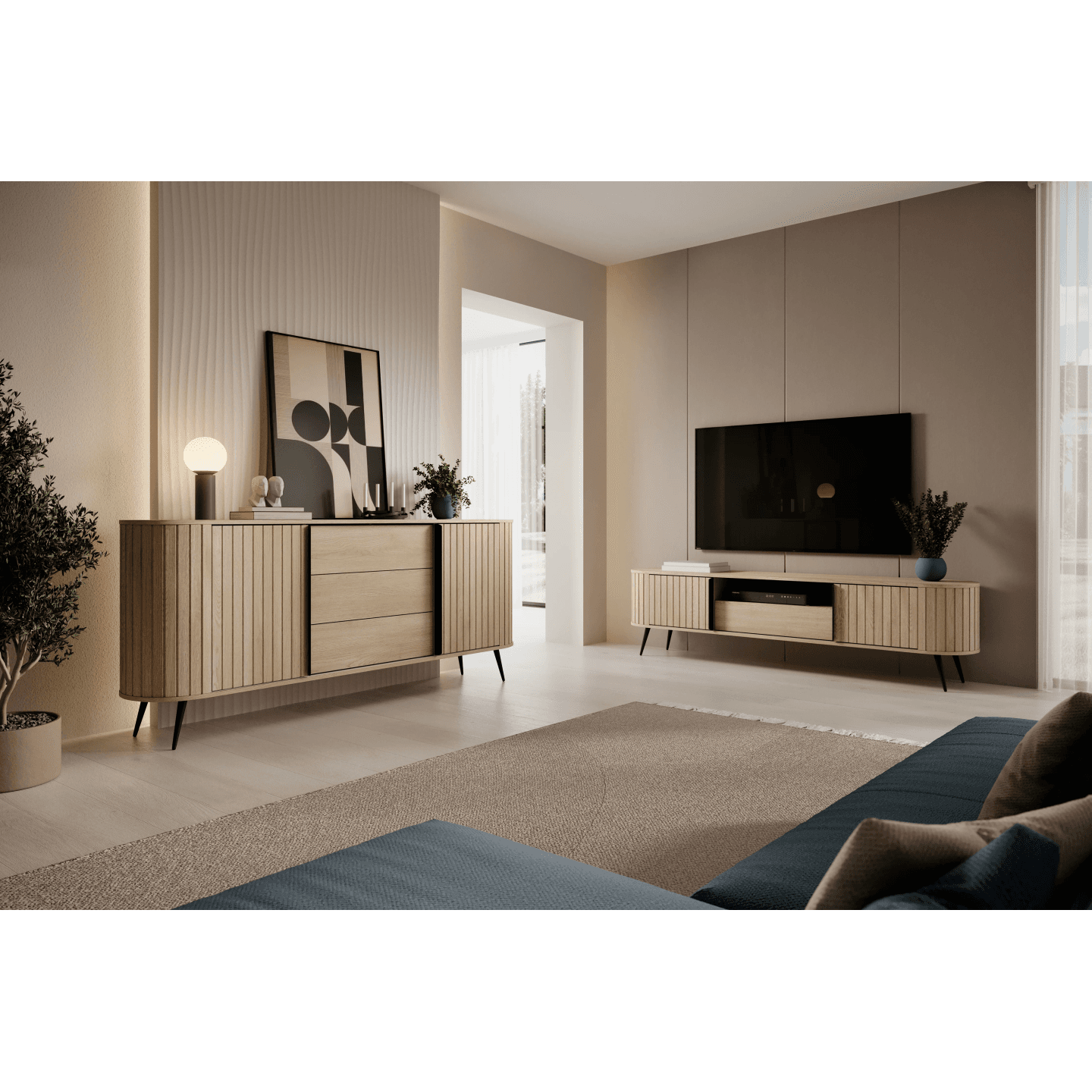 Komoda Aula 196 cm Dąb cremona + czarne nóżki - zdjęcie 2