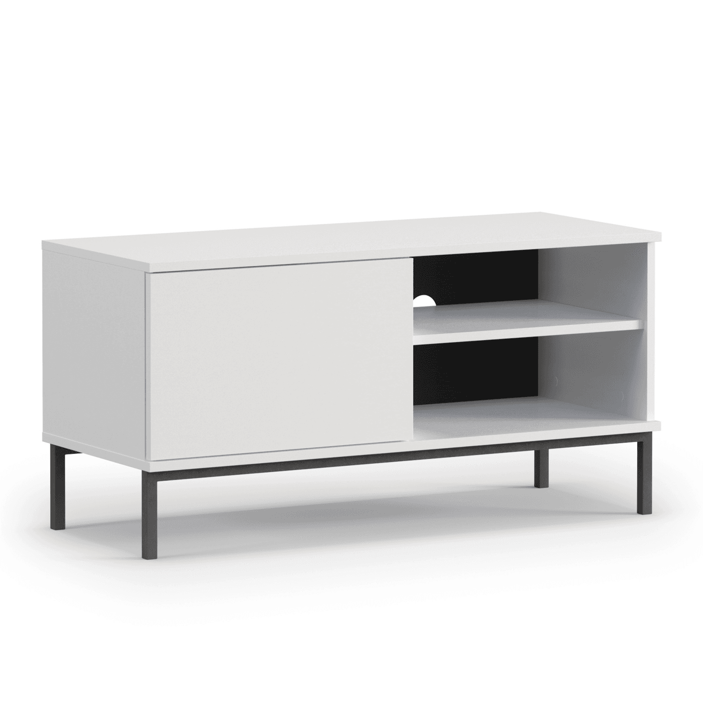 Szafka RTV Amber 101 cm Biała + czarny stelaż