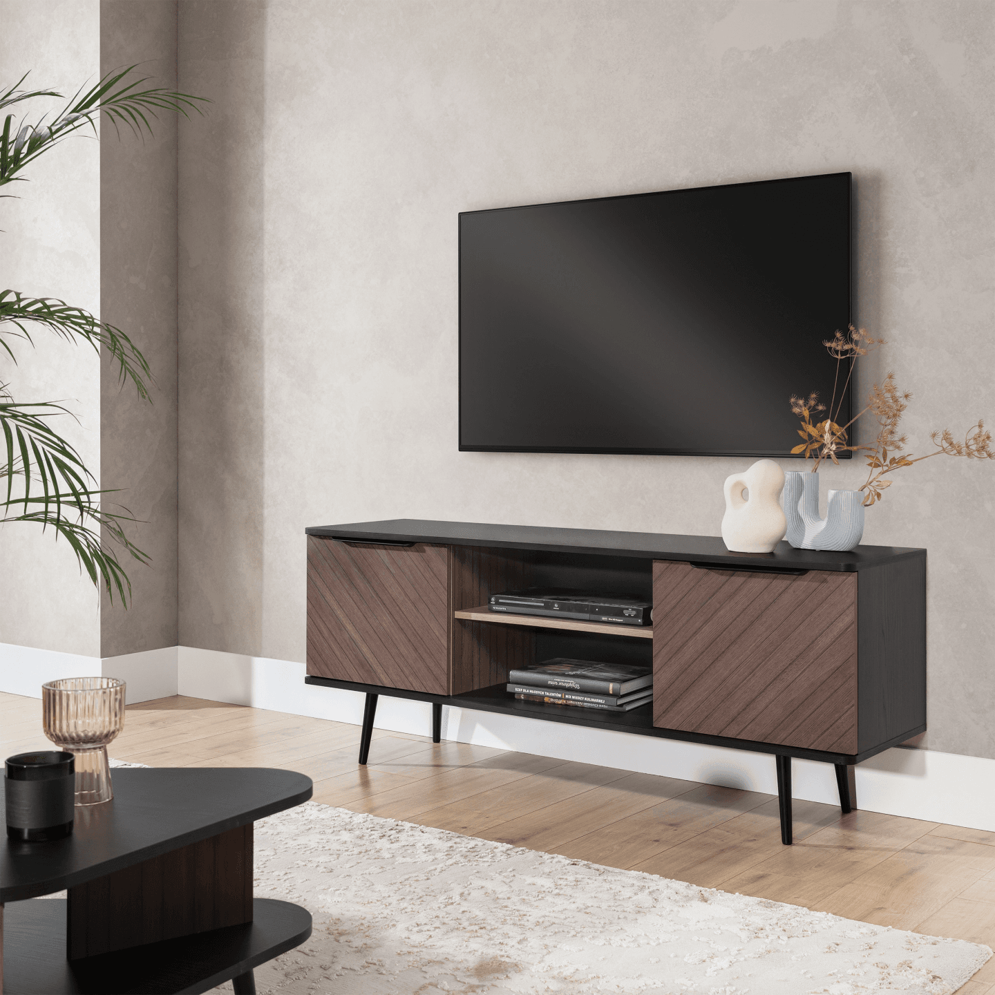 Szafka RTV Mokka 150 cm Grafit + Orzech - zdjęcie 2