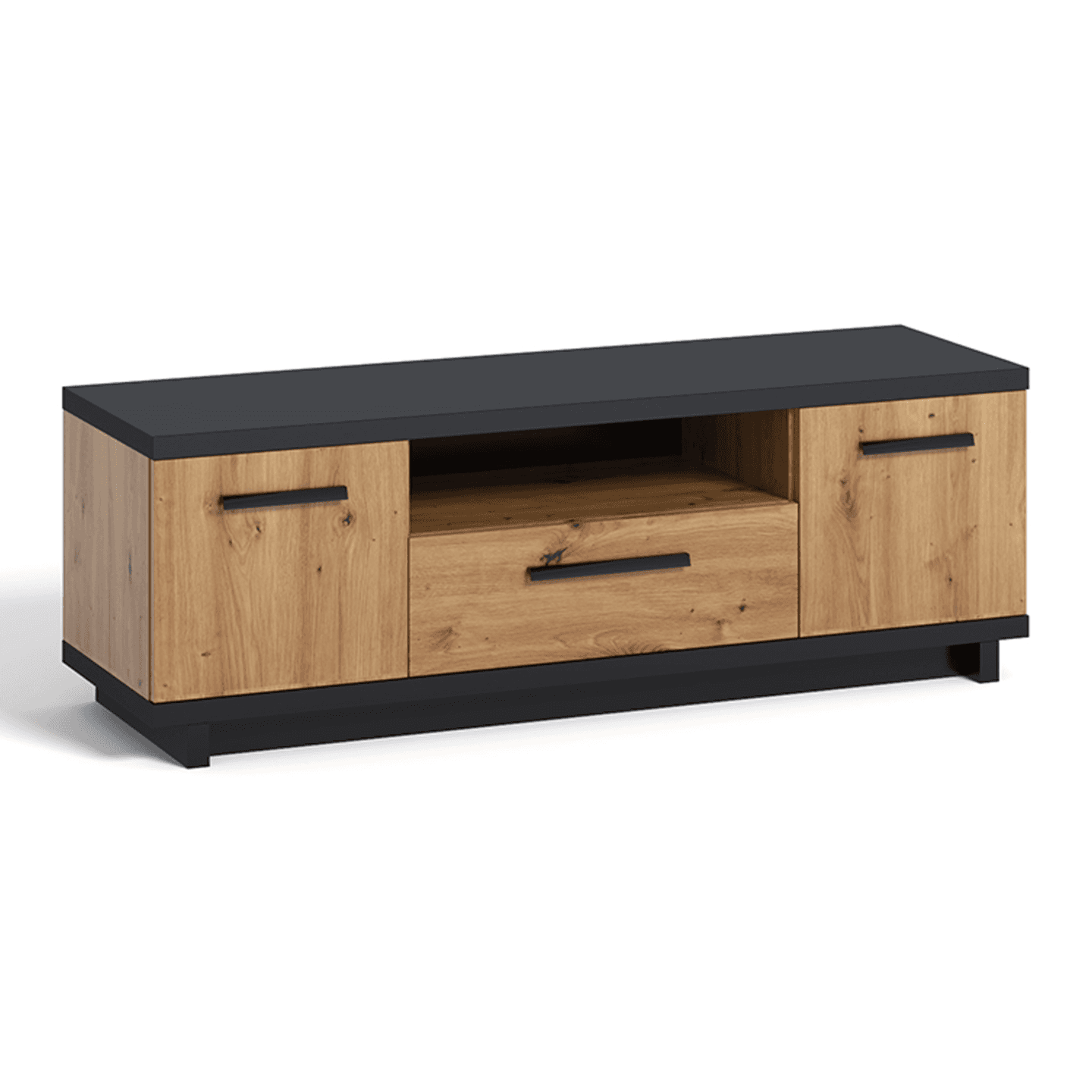 Szafka RTV Vilo 135 cm Dąb artisan + czarny mat